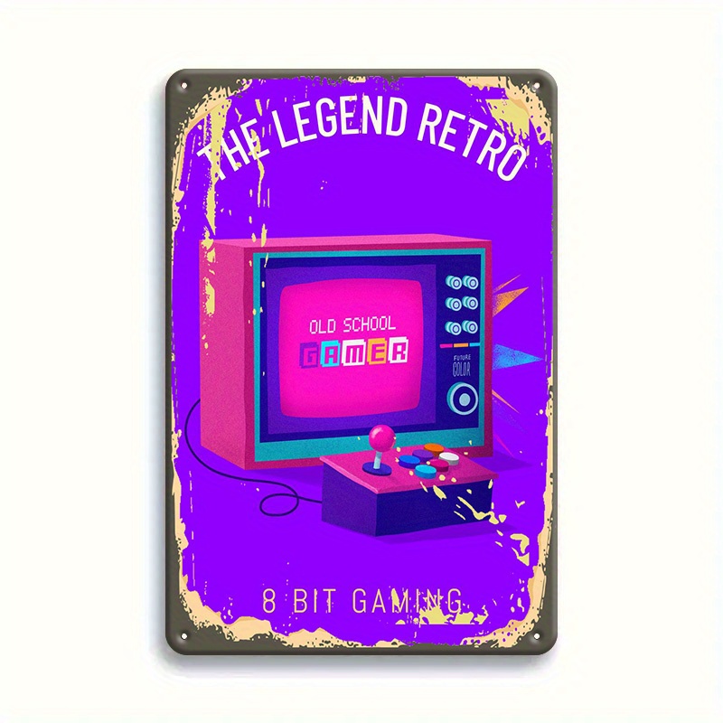 Retro Gaming Lounge - Ретро-табличка с 8-битными играми - винтажный