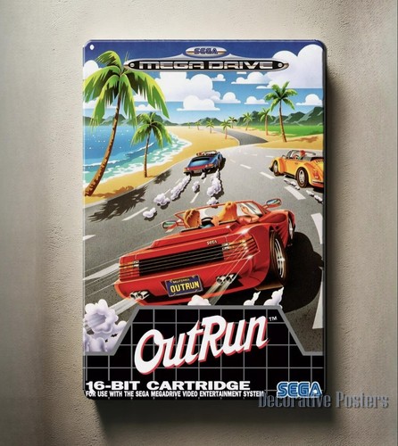 Retro Gaming Videos - Металлический постер-табличка Outrun Mega Drive в