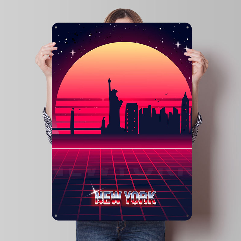 Retro Gaming York - Металлический постер с видом на Нью-Йорк,